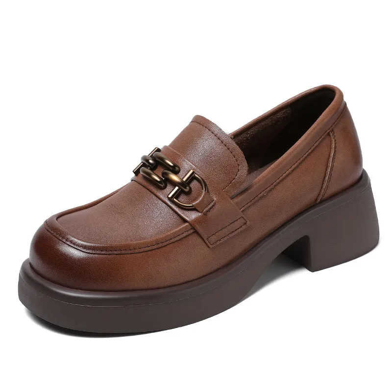 Women Retro Comfy Leather Low Heel Loafers