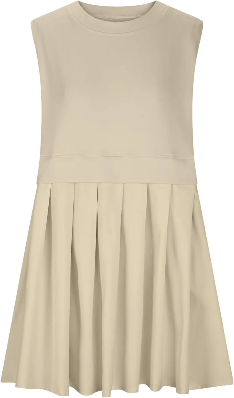 Womens 2025 Summer Casual Boho Midi Dress Flowy Aline Sleeveless Tiered Pleated Dresses Trendy Cute Sundress S-XXL