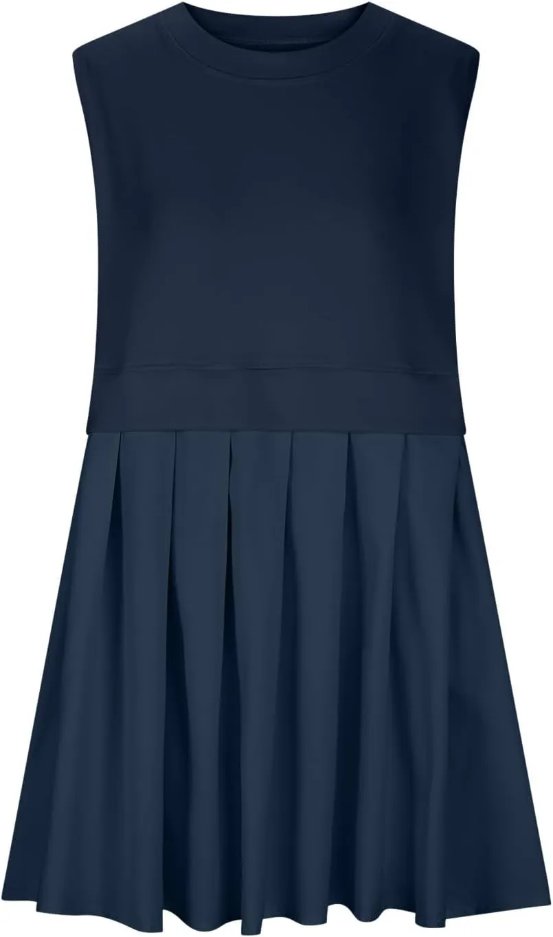 Womens 2025 Summer Casual Boho Midi Dress Flowy Aline Sleeveless Tiered Pleated Dresses Trendy Cute Sundress S-XXL