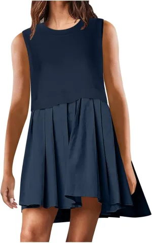 Womens 2025 Summer Casual Boho Midi Dress Flowy Aline Sleeveless Tiered Pleated Dresses Trendy Cute Sundress S-XXL