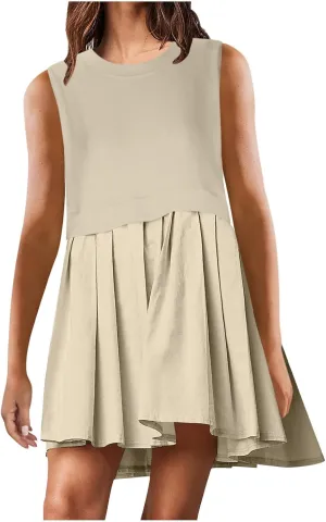 Womens 2025 Summer Casual Boho Midi Dress Flowy Aline Sleeveless Tiered Pleated Dresses Trendy Cute Sundress S-XXL
