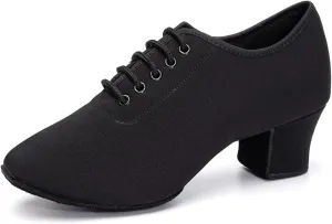 Women's Ballroom Dance Shoes Lace-up Closed Toe Suede Sole Professional Modern Salsa Latin Teaching Practice Performance Dance Shoes,Black,6
