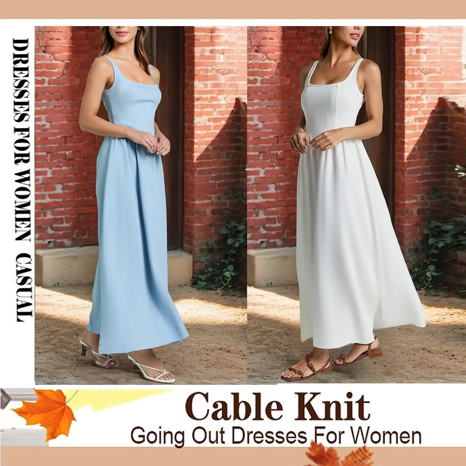 Women's Casual Sleeveless Square Neck Tank Sundresses, Elegant Flowy Beach Dress