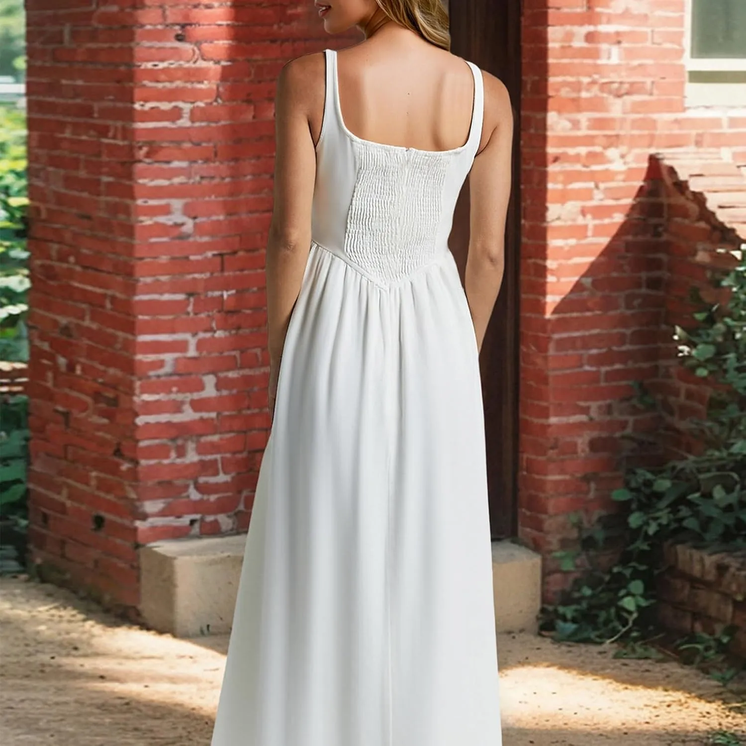 Women's Casual Sleeveless Square Neck Tank Sundresses, Elegant Flowy Beach Dress