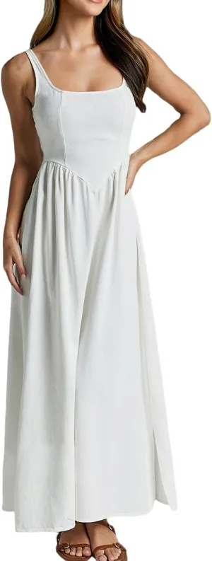 Women's Casual Sleeveless Square Neck Tank Sundresses, Elegant Flowy Beach Dress