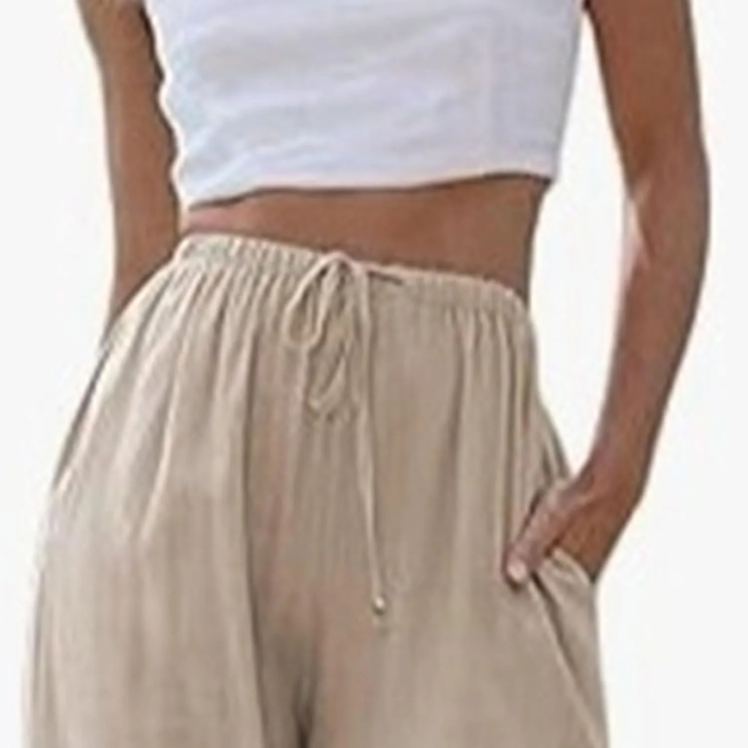 Women's Cotton Linen Summer Pants Flowy Wide Leg Beach Trousers