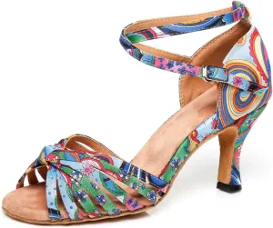 Women's Fashion Peep Toe Satin Ballroom Tango Party Wedding Rumba Practice Professional Dance Shoes Multicoloured US 5