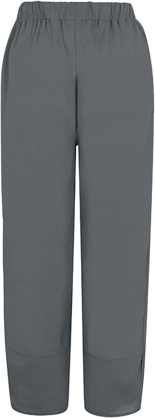 Women's Pants Fashion Baggy Pants Petite Summer Straight Leg Elastic Waist Trousers with Pockets