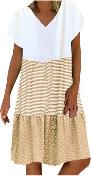 Womens Summer Ruffle Dresses Loose Flowy Mini Dress with Pockets Dressy Casaul Vacation Beach Sundress S-5XL
