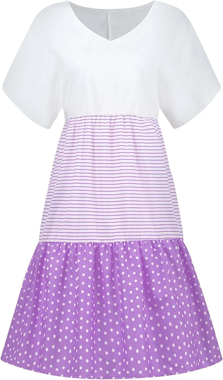Womens Summer Ruffle Dresses Loose Flowy Mini Dress with Pockets Dressy Casaul Vacation Beach Sundress S-5XL