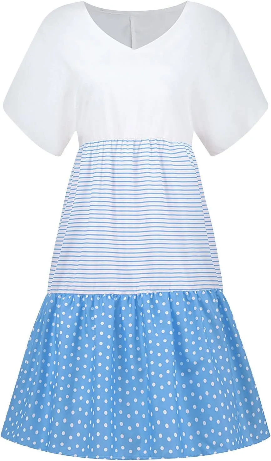 Womens Summer Ruffle Dresses Loose Flowy Mini Dress with Pockets Dressy Casaul Vacation Beach Sundress S-5XL