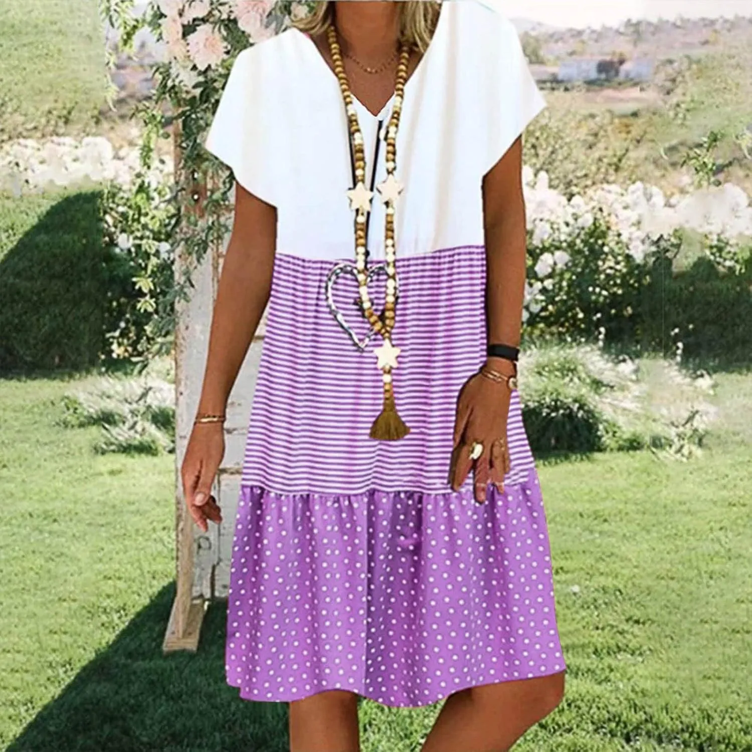 Womens Summer Ruffle Dresses Loose Flowy Mini Dress with Pockets Dressy Casaul Vacation Beach Sundress S-5XL