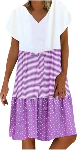 Womens Summer Ruffle Dresses Loose Flowy Mini Dress with Pockets Dressy Casaul Vacation Beach Sundress S-5XL