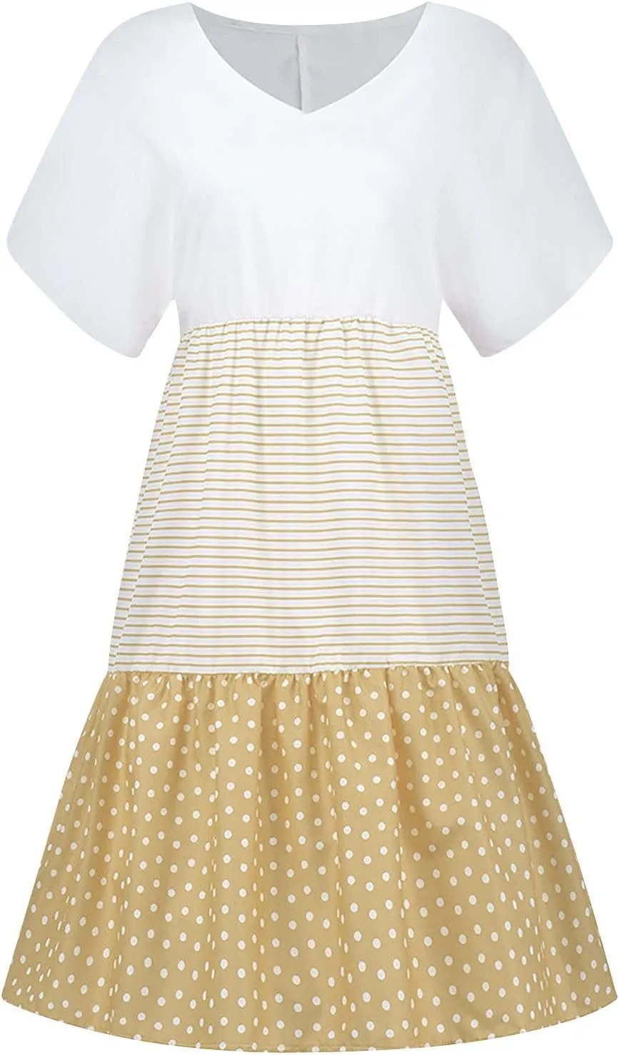 Womens Summer Ruffle Dresses Loose Flowy Mini Dress with Pockets Dressy Casaul Vacation Beach Sundress S-5XL