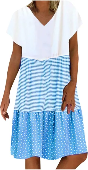 Womens Summer Ruffle Dresses Loose Flowy Mini Dress with Pockets Dressy Casaul Vacation Beach Sundress S-5XL