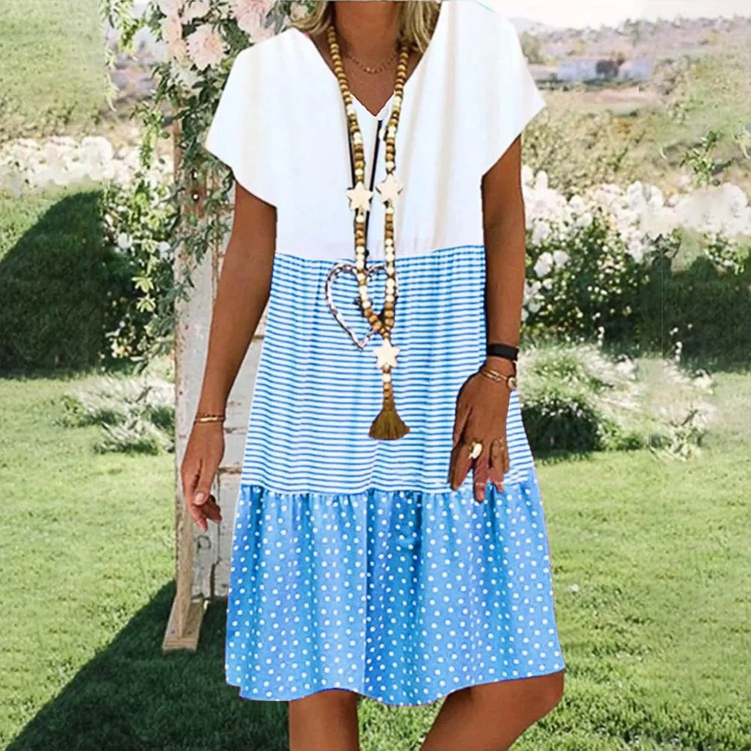 Womens Summer Ruffle Dresses Loose Flowy Mini Dress with Pockets Dressy Casaul Vacation Beach Sundress S-5XL