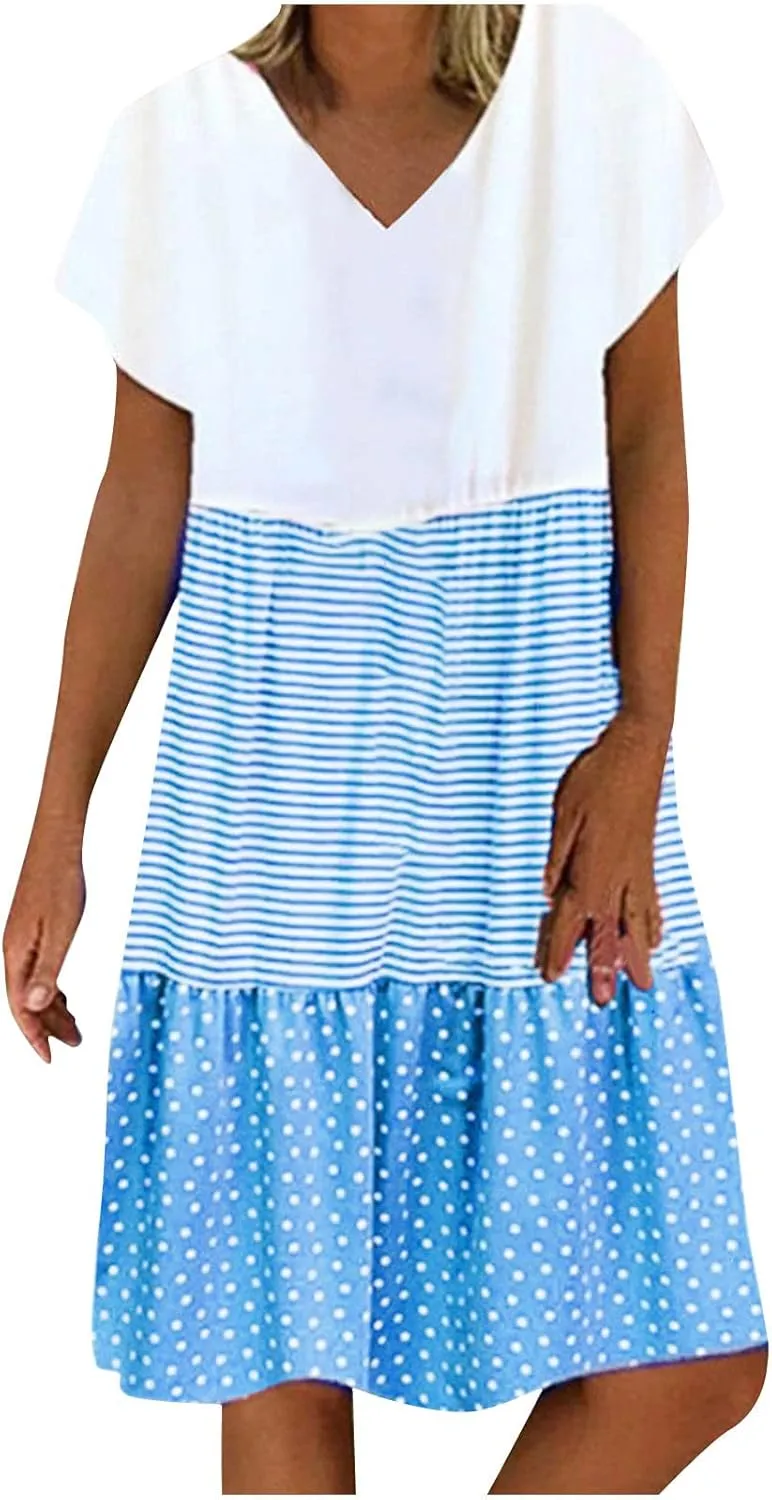 Womens Summer Ruffle Dresses Loose Flowy Mini Dress with Pockets Dressy Casaul Vacation Beach Sundress S-5XL