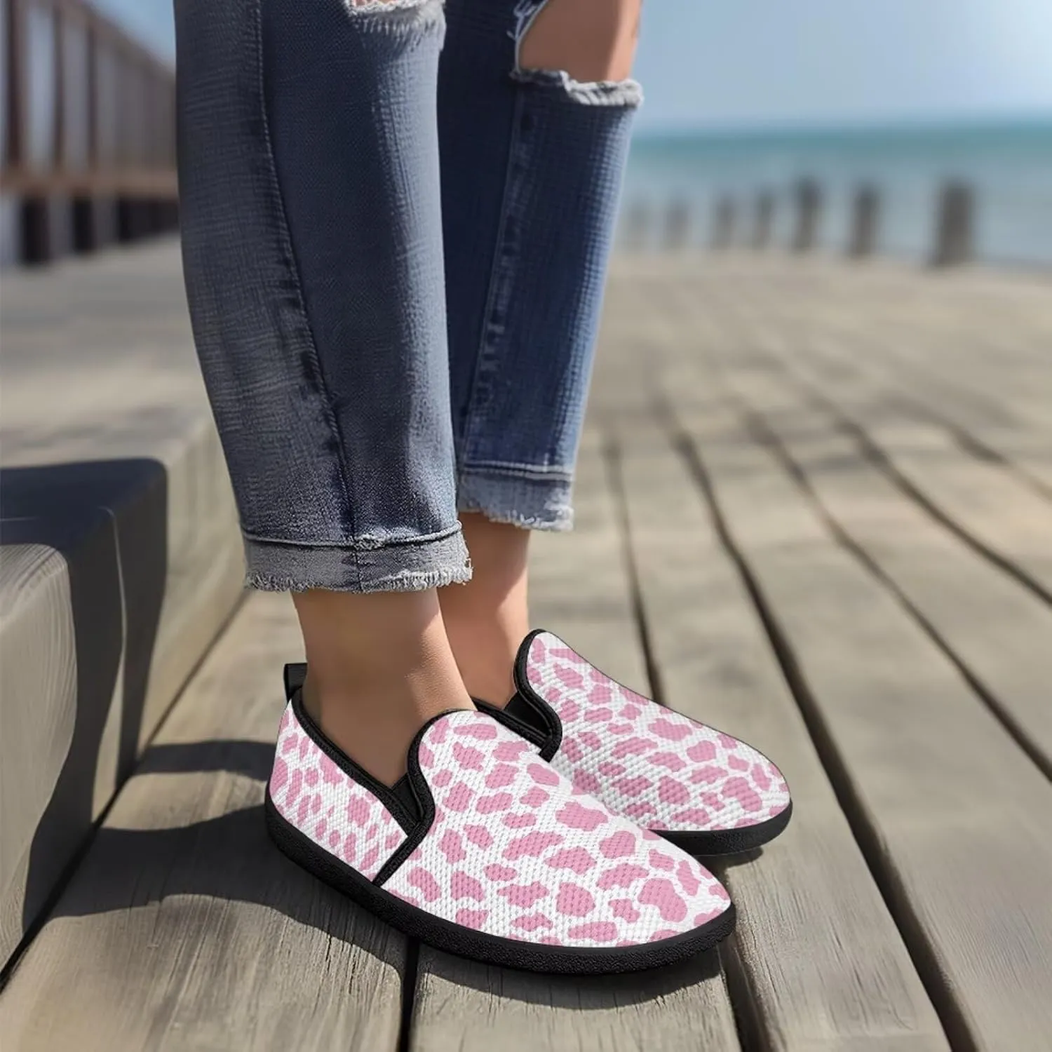 Women's Walking Shoes Fashion Casual Sneaker Comfort Flat Mesh Hand Free Low Tops Painted Sweet Dress Shoes Light - Weight Size 5.5-10.5