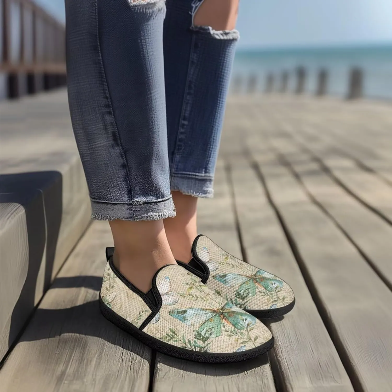 Women's Walking Shoes Fashion Casual Sneaker Comfort Flat Mesh Hand Free Low Tops Painted Sweet Dress Shoes Light - Weight Size 5.5-10.5