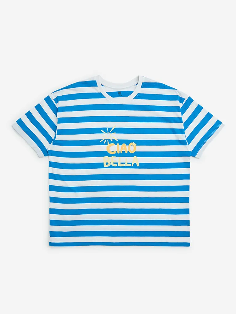 Y&F Kids Blue Stripe Pattern Cotton T-Shirt