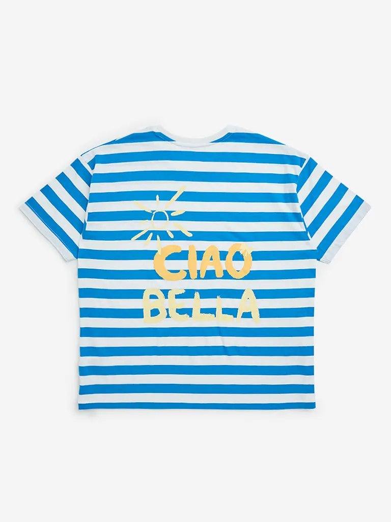 Y&F Kids Blue Stripe Pattern Cotton T-Shirt